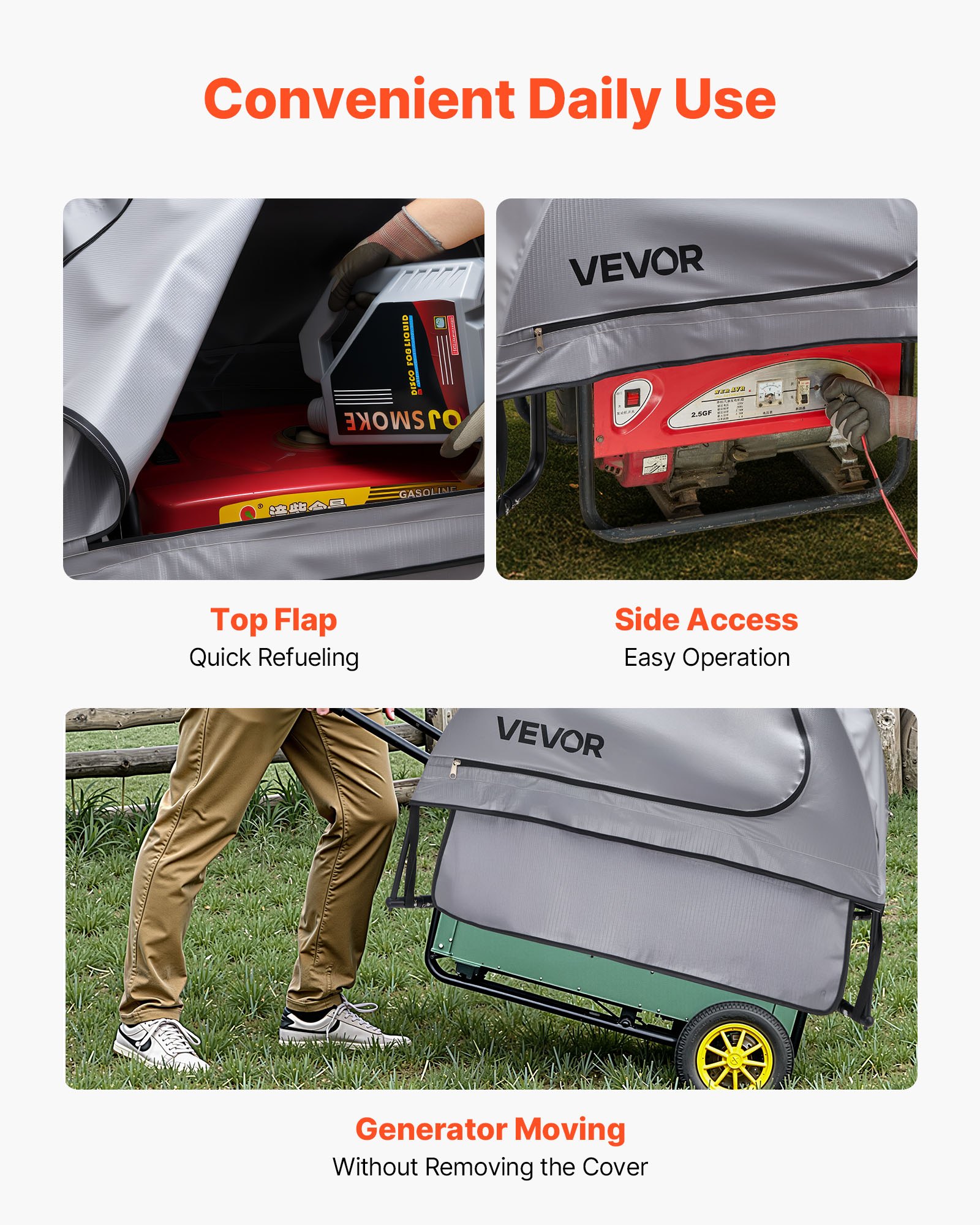 VEVOR Generator Cover, 36 x 26 x 26 Inch Waterproof Universal Generator Cover for Most Generators 70-108 Inches Perimeter, Portable Generator Running Cover with Heavy Duty Thicken Vinyl Fabric, Grey
