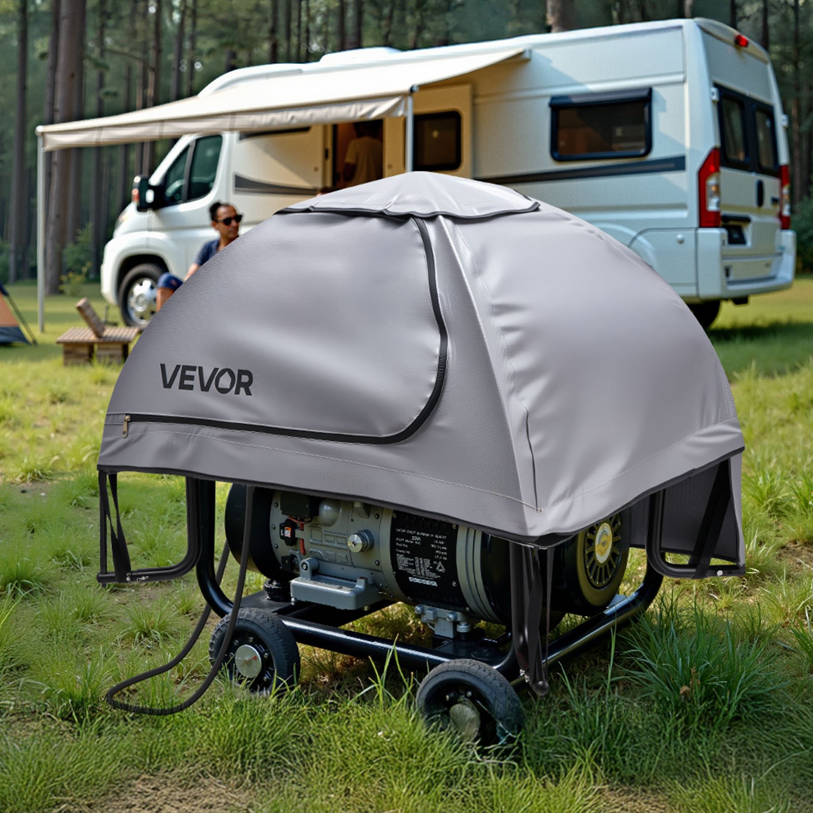 VEVOR Generatorhoes (915 x 660 x 660 mm) Waterdichte beschermhoes voor de meeste generatoren (1778–2743,2 mm), generatorhoes van duurzaam en dik vinyl, grijs