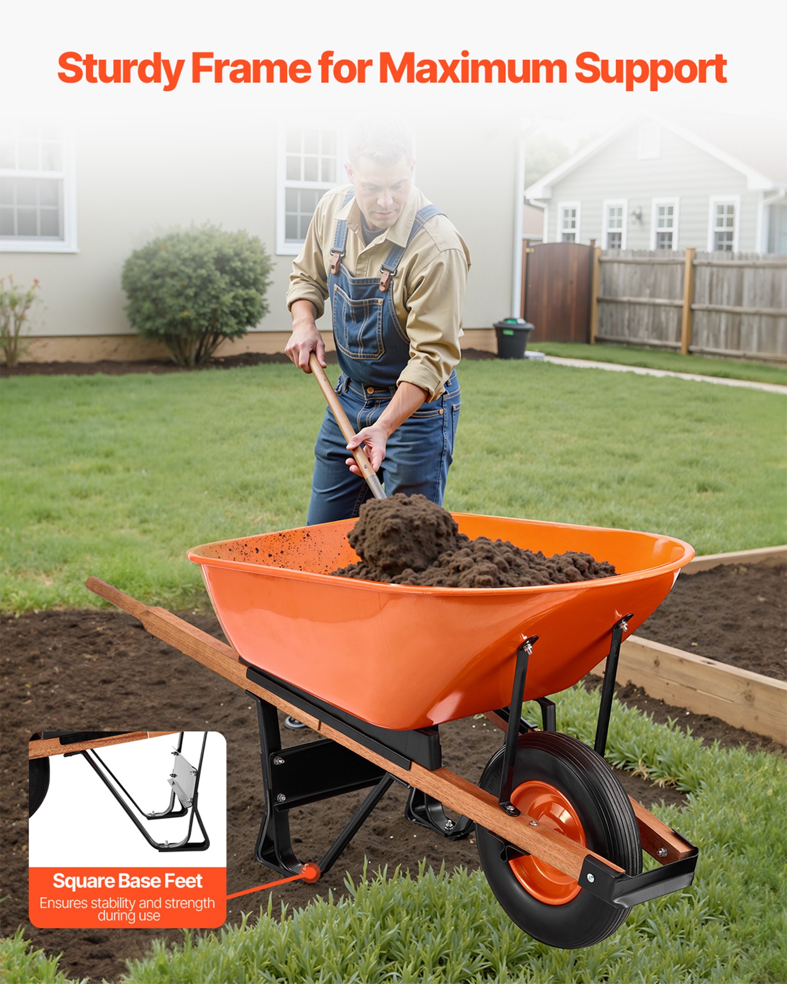 VEVOR Wheelbarrow Cart, 6 Cu. Ft. Load & 330 lbs Capacity, One Wheel Garden Dump Cart Wheel Barrow with Metal Handle &  16"  Wide Track Wheels, Easy Loading Utility Yard Cart & Wagons for Lawn Farm