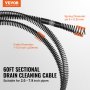 VEVOR drain cleaning cable - 60ft sectional, 1-1/5 inch diameter, suitable for 2.0 - 7.9 inch pipes.