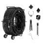 VEVOR drain cleaning cable with coiled cable, interchangeable heads, and wheeled stand for plumbing.