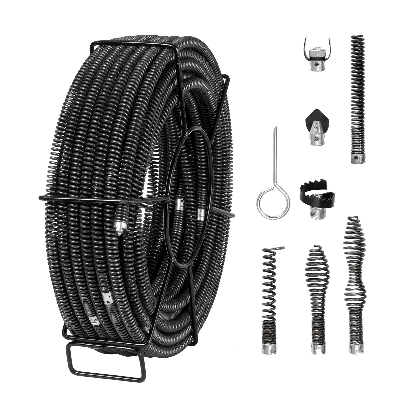 VEVOR Drain Cleaning Cable 100 FT x 5/8 Inch, Professional Sectional Drain Cleaner Cable with 7 Cutters for 0.8" to 3.9" Pipes, Hollow Core Sewer Drain Auger Cable for Sink, Floor Drain, Toilet