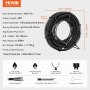 VEVOR drain cleaning cable 45ft, 7/8in diameter, includes multiple cutter heads, shovel, and auger tips.