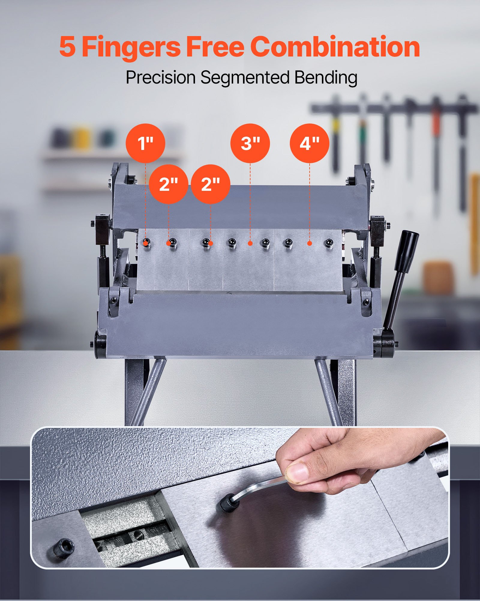VEVOR Box and Pan Brake, 12 in Sheet Metal Bending Brake, 20-Gauge Mild Steel Capacity, 0-135 Degree Adjustable, Metal Bender Machine with 5 Fingers, Heavy-Duty Aluminum Folder for Precise Bending