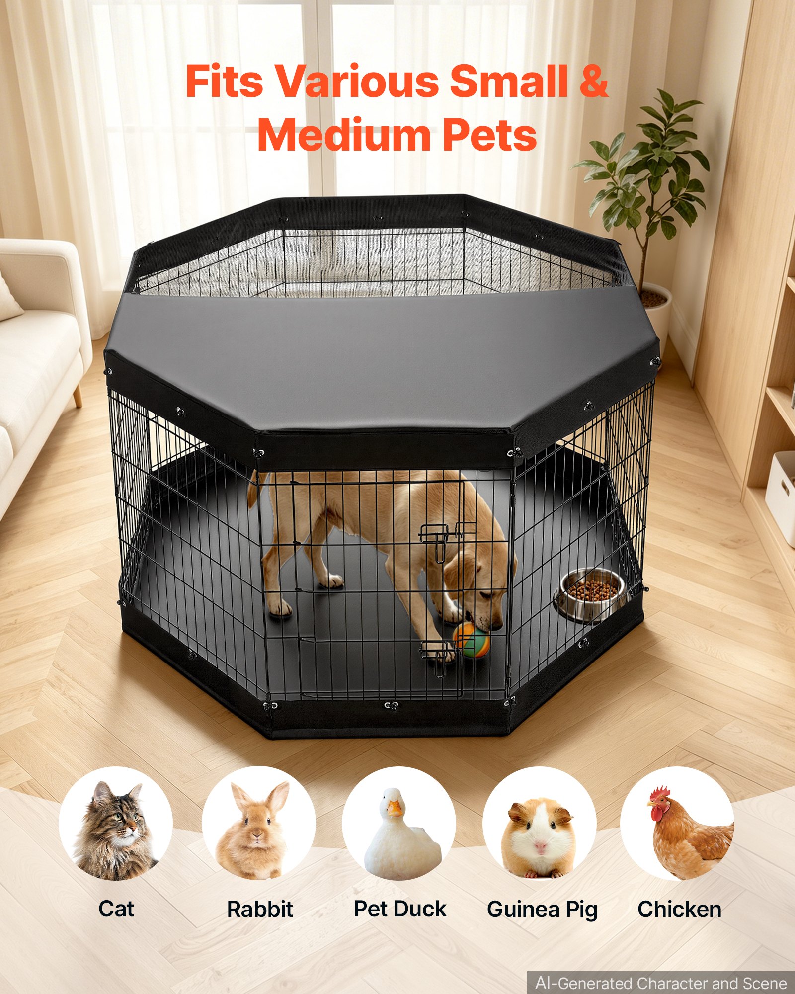 VEVOR Puppy Speelbox, 91 cm, 8-delige set met deksel en speelmat, speelruimte voor grote honden, katten en andere kleine huisdieren. Opvouwbaar en veelzijdig dankzij de verschillende vormen.