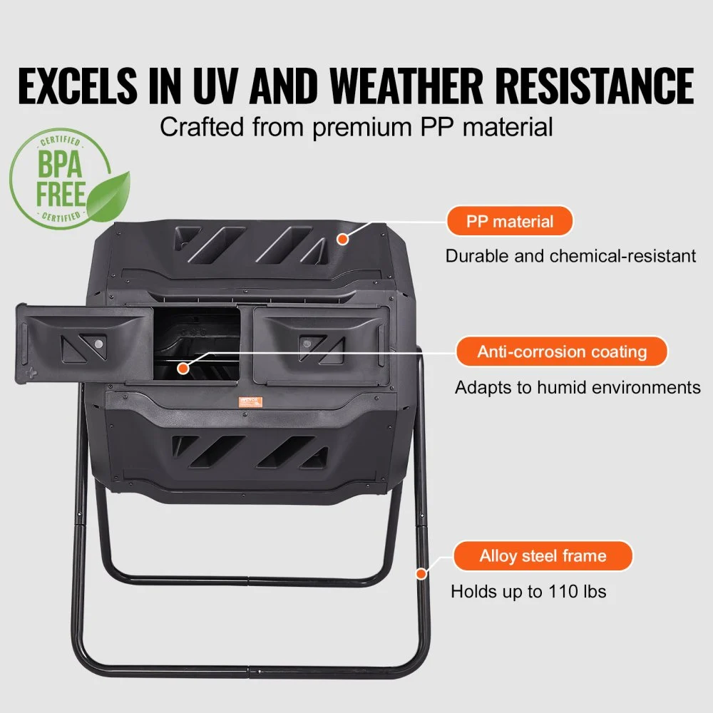 VEVOR Tumbling Composter Bin Composter Tumbler 162,7 L, Drum Composter Draaibare Tumbling Composter met dubbele kamer 735 x 625 x 955 mm, 50 kg Dragende tuincompostcontainer inclusief handschoenen