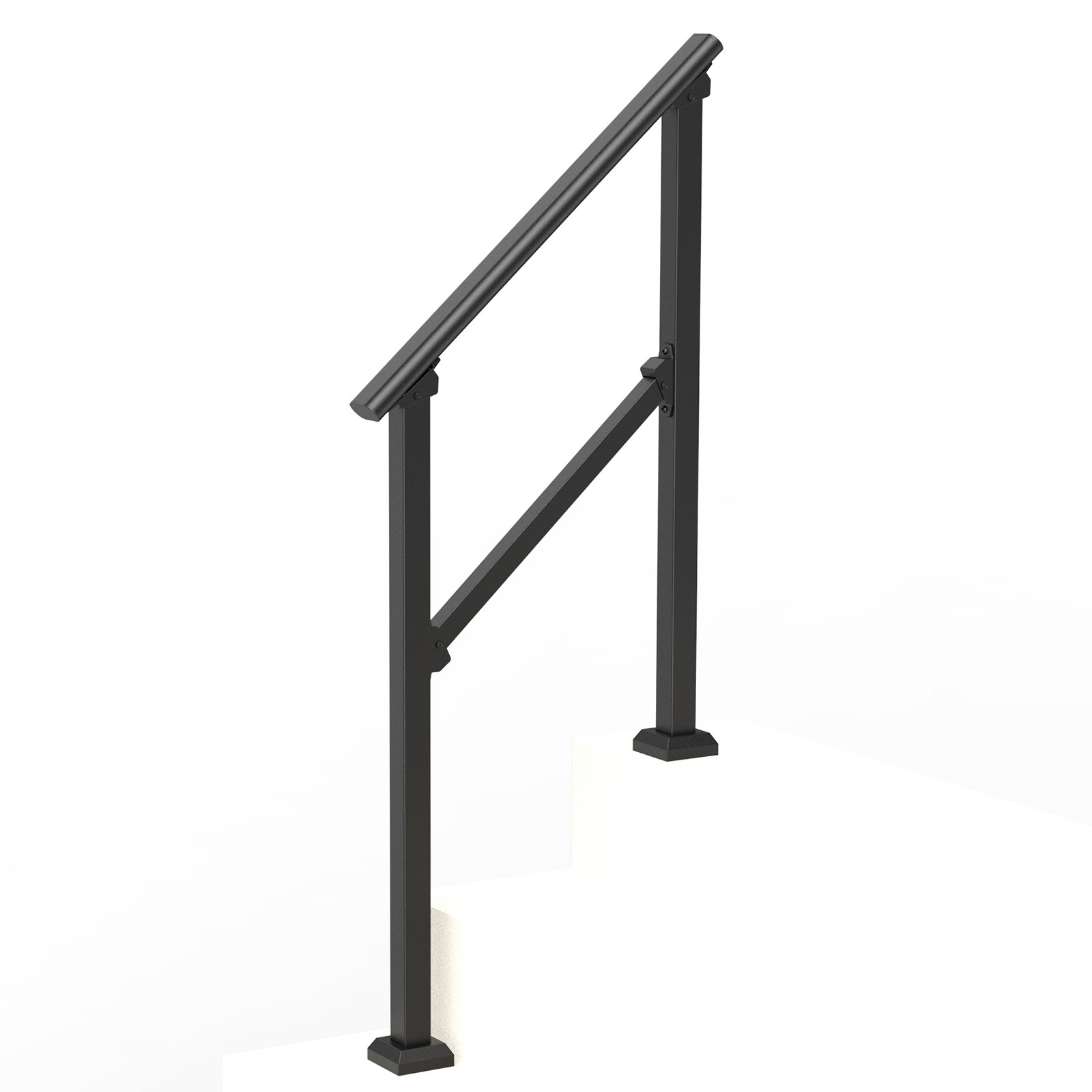 VEVOR Buitentrapleuningen, 2-3 treden trapleuningset, overgangsleuning van koolstofstaal met montageset, trapleuning voor senioren, betonnen treden, veranda en terras, zwarte vierkante buis