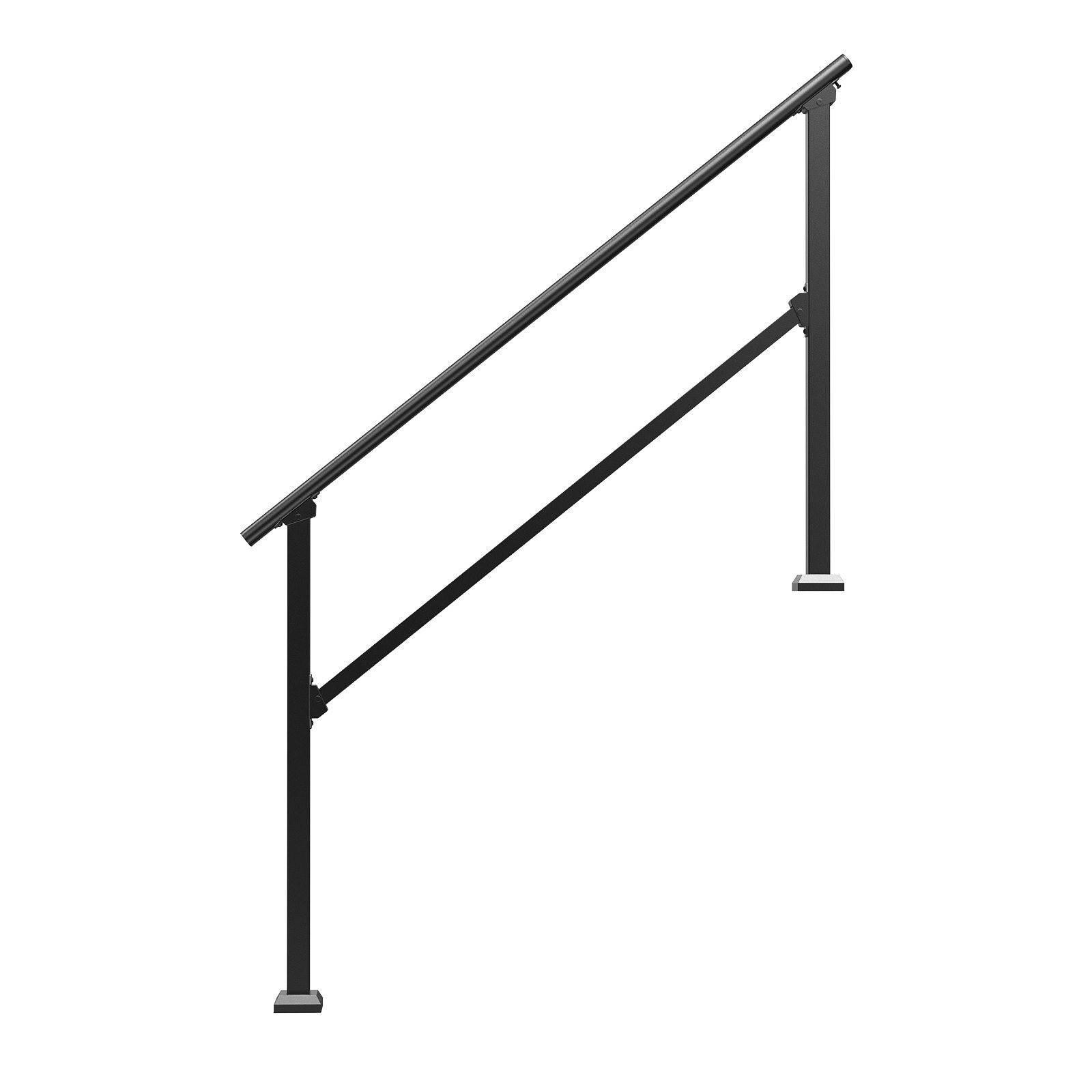 VEVOR Buitentrapleuningen, 4-5 treden trapleuningset, overgangsleuning van koolstofstaal met montageset, trapleuning voor senioren, betonnen treden, veranda en terras, zwarte vierkante buis