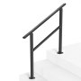 VEVOR Outdoor Handrails for Steps, 2-3 Step Stair Rail Kit, Black Square Tube with Horizontal Bar, Carbon Steel Support Rails for Seniors, Concrete & Deck Stairs, Easy Installation