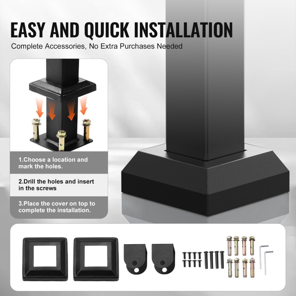 VEVOR 138 cm trapleuningset voor 4-5 treden, zwarte vierkante buis met horizontale balk, steunleuning van koolstofstaal voor senioren, betonnen trappen en terrastrappen