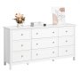 VEVOR 9 Drawer Dresser, Wooden Chest of Drawers with Sliding and Anti-tip Device, Retro Minimalist Dresser Chest, Closet Storage TV Stand Organizer for Living Room, Hallway, Bedroom, Entryway, White