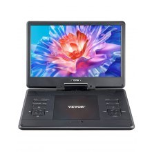 VEVOR draagbare dvd-speler met roterend HD-scherm (358 mm), ingebouwde accu met 4,5-5 uur speelduur, 2 luidsprekers, ondersteunt synchronisatie van tv/USB/SD-kaart/cd/dvd, autolader, zwart