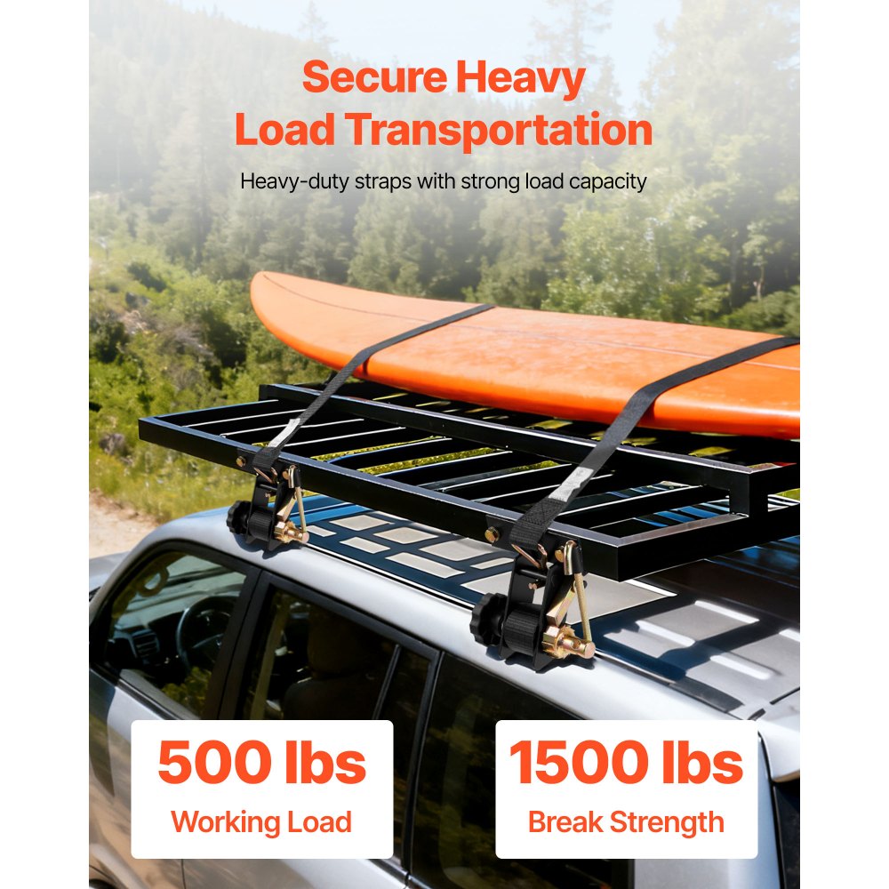 VEVOR Ladder Rack Ratchet Straps, Black Square Tube Mount, 38 mm Wide x 2.25 m Long Black Ladder Rack Straps with Double J-Hooks, 226.8 kg Load Heavy Duty, Cargo Buckle Lock Strap (4 Pack)