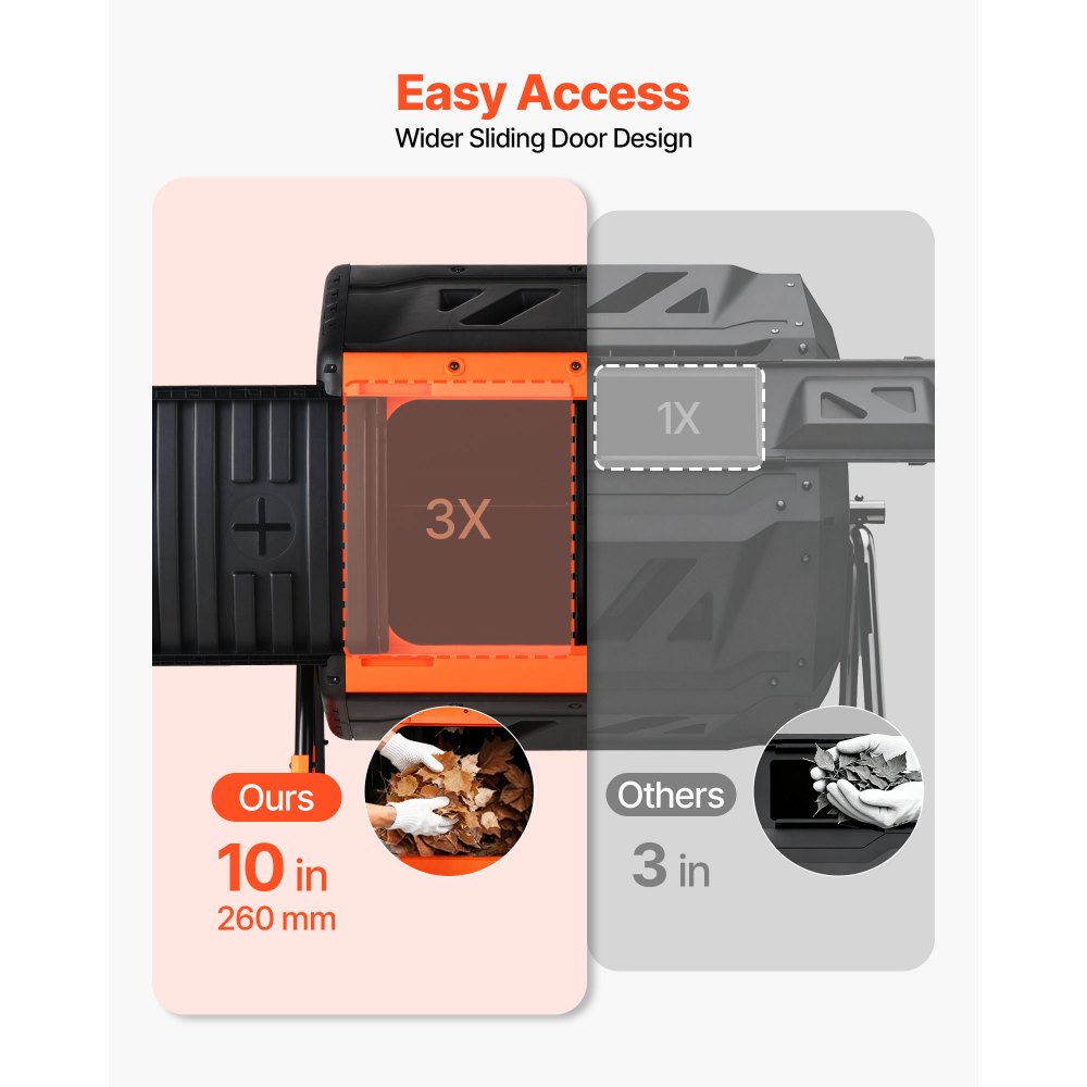 VEVOR Composttrommel 200 L, Draaiende Composteerbak voor Buiten met 2 Schuifdeuren, Ventilatiesysteem en Dubbele Compostkamers, Compostbak Gemaakt van PP & Koolstofstaal voor Tuin-, Keuken- en Erfafval