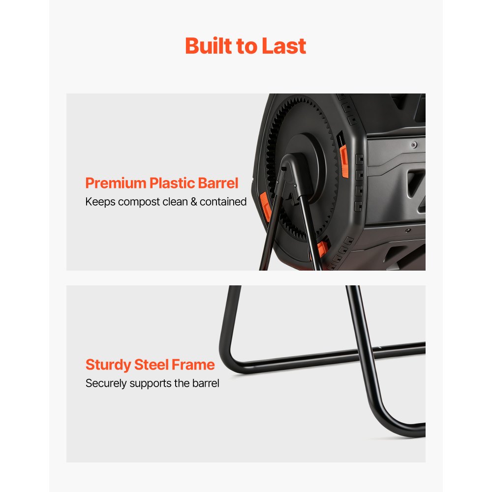 VEVOR Composttrommel 200 L, Draaiende Composteerbak voor Buiten met 2 Schuifdeuren, Ventilatiesysteem en Dubbele Compostkamers, Compostbak Gemaakt van PP & Koolstofstaal voor Tuin-, Keuken- en Erfafval