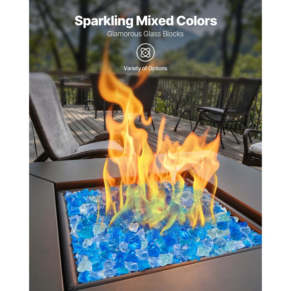 VEVOR Fire Glass, Reflecterend, 4,5 kg, Haardglas, 12-19 mm glasstenen, Gemalen haardglas voor propaangashaarden, Aquablauw + Caribisch blauw + Aquagroen
