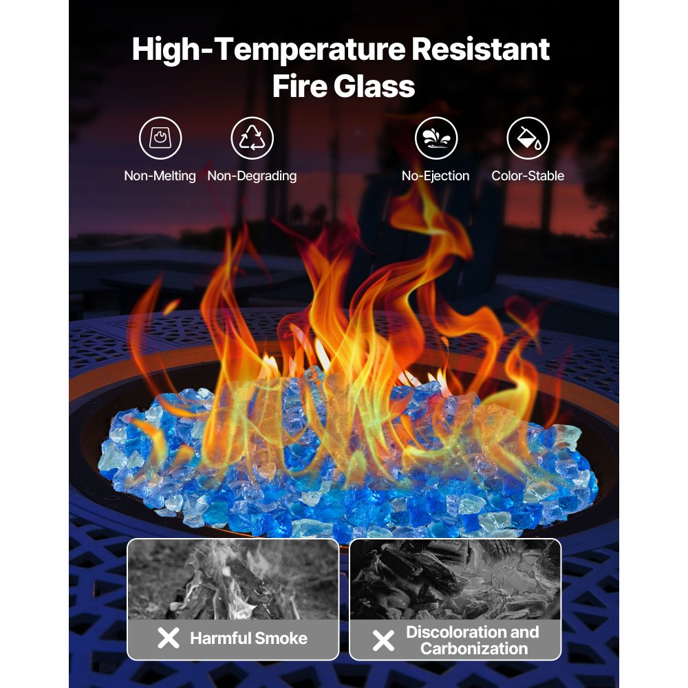 VEVOR Fire Glass, Reflecterend, 4,5 kg, Haardglas, 12-19 mm glasstenen, Gemalen haardglas voor propaangashaarden, Aquablauw + Caribisch blauw + Aquagroen