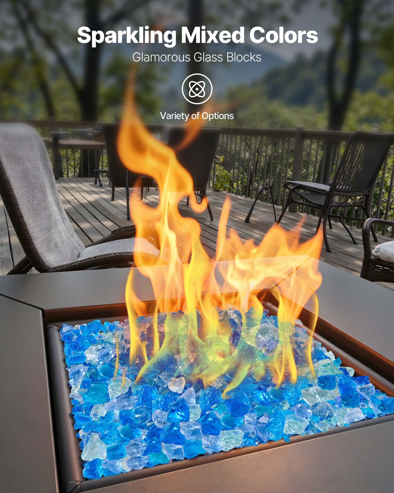 VEVOR Fire Glass, Reflecterend, 4,5 kg, Haardglas, 12-19 mm glasstenen, Gemalen haardglas voor propaangashaarden, Aquablauw + Caribisch blauw + Aquagroen