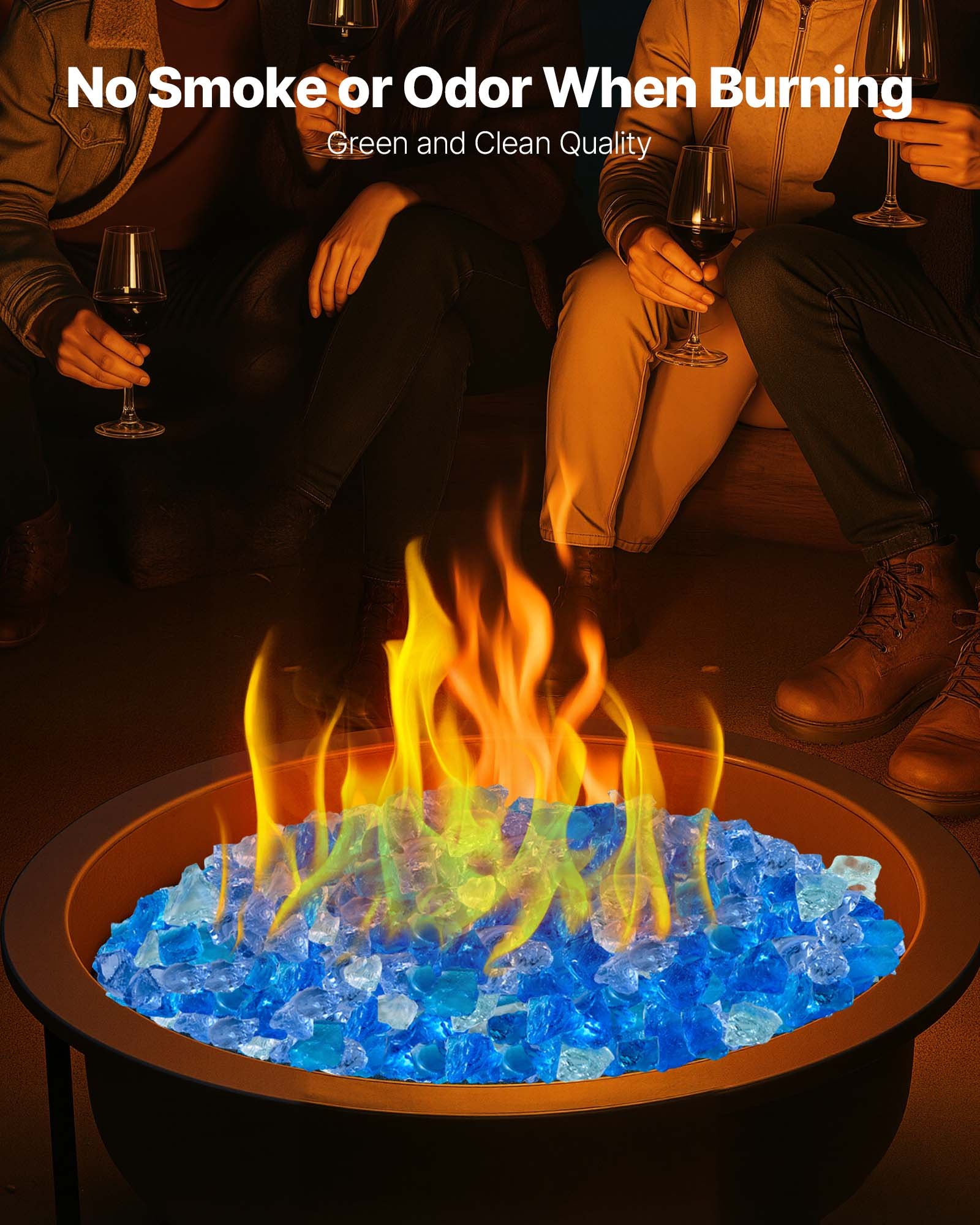 VEVOR Fire Glass, Reflecterend, 4,5 kg, Haardglas, 12-19 mm glasstenen, Gemalen haardglas voor propaangashaarden, Aquablauw + Caribisch blauw + Aquagroen