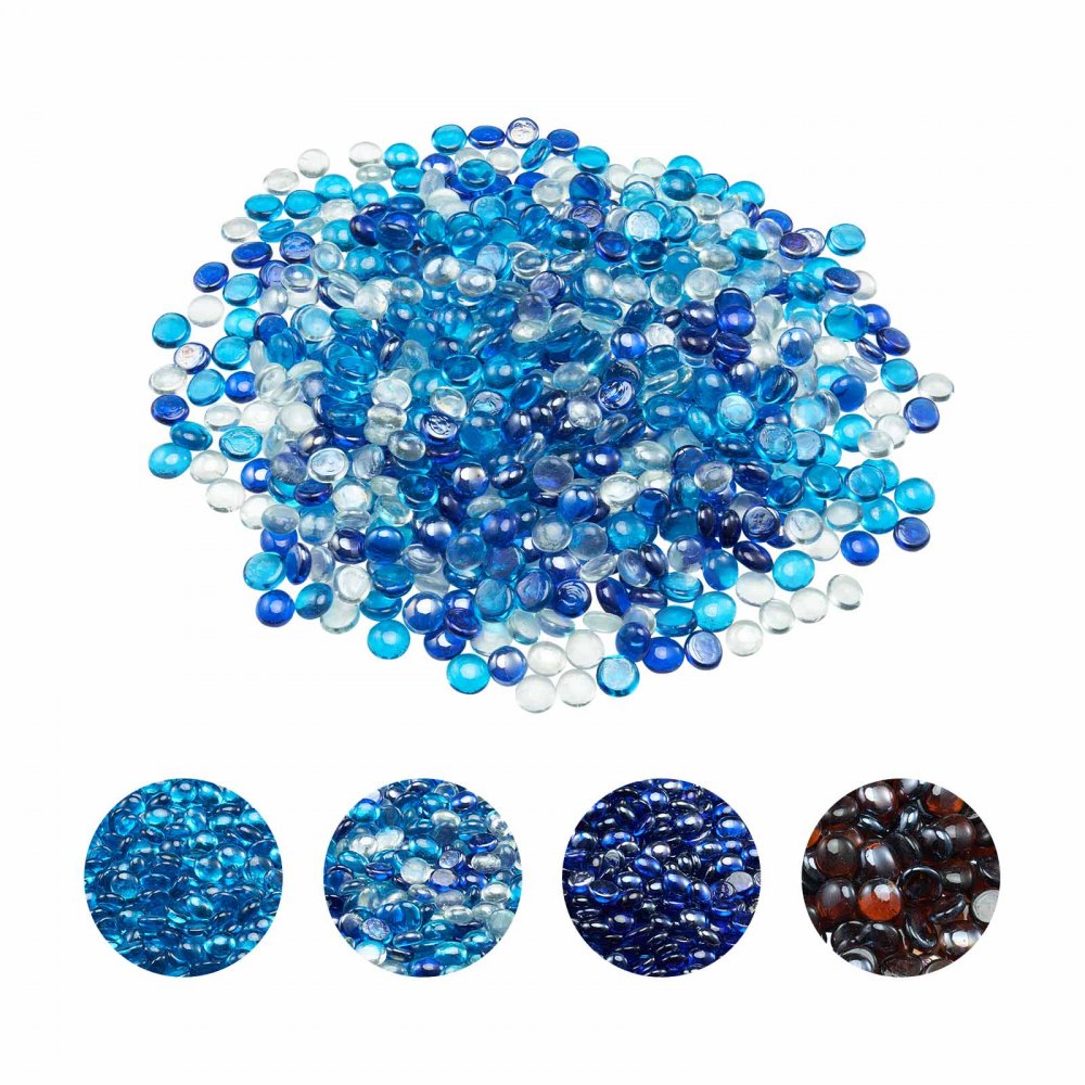 VEVOR Fire Glass, 10LBS / 4.5KG Smokeless & Fireplace Rocks, 3/4-Inch / 19.05 mm Reflective Firepit Glass Beads, High Luster Stone Landscaping for Fire Pit Table, Cobalt Blue + Caribbean Blue + Clear