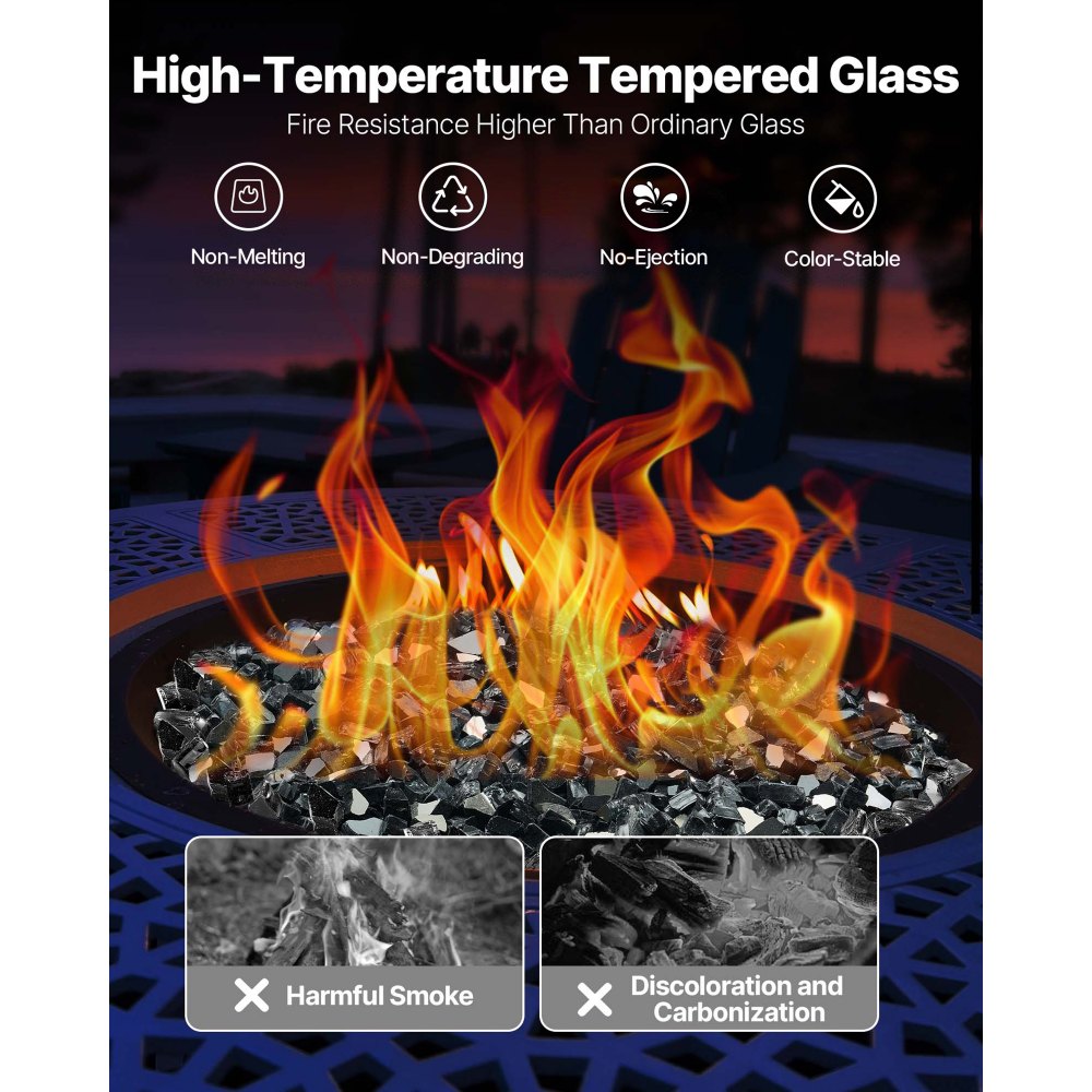 VEVOR Fire Glass, 9 kg hittebestendige glasstenen, 12,7 mm reflecterende glasparels voor vuurkorven, glazen stenen voor vuurkorven, haardglas, vuurkristal, vuurparels, voor open haard, zwart
