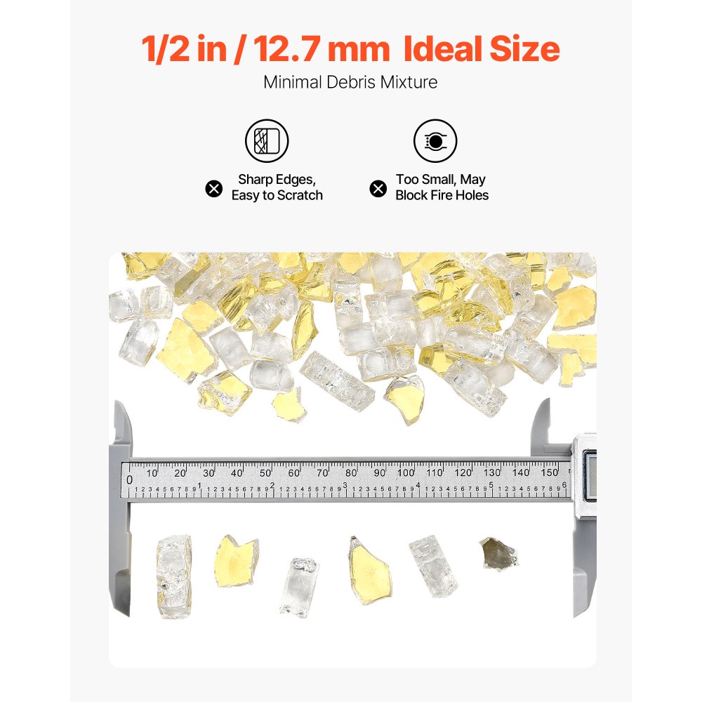 VEVOR Vuurglas, 4,5 kg hittebestendige glasstenen, 12,7 mm reflecterende glasparels voor de open haard, glazen haardstenen, haardglas, vuurkristal, vuurparels, voor de open haard, goudkleurig