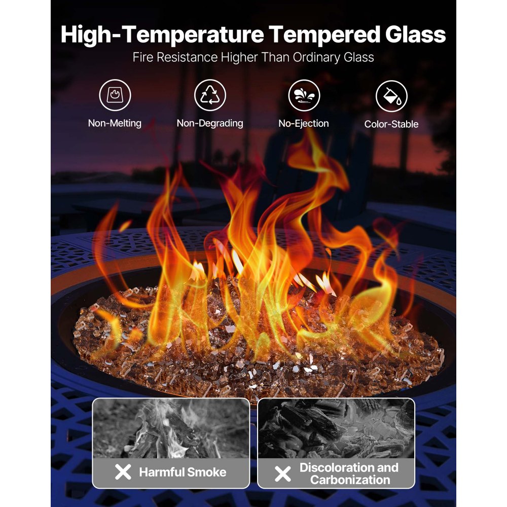 VEVOR Fire Glass, 4,5 kg hittebestendige glazen stenen, 6,35 mm reflecterende vuurkorfglaskralen, vuurkorfglasstenen, haardglas, vuurkristal, vuurkralen, koperkleur