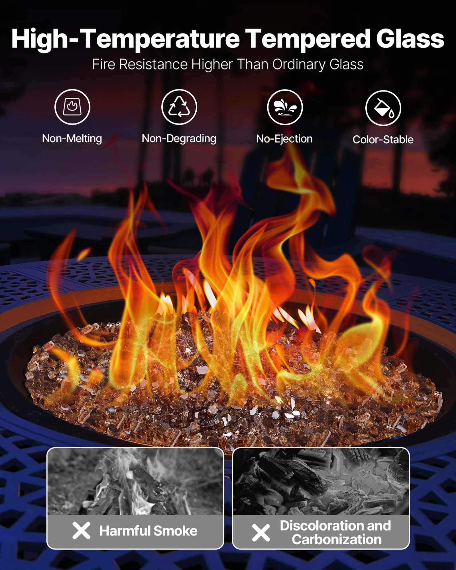 VEVOR Fire Glass, 4,5 kg hittebestendige glasstenen, 6,35 mm reflecterende glaskralen voor vuurkorven, glasstenen voor vuurkorven, haardglas, vuurkristal, vuurkralen, koperkleur