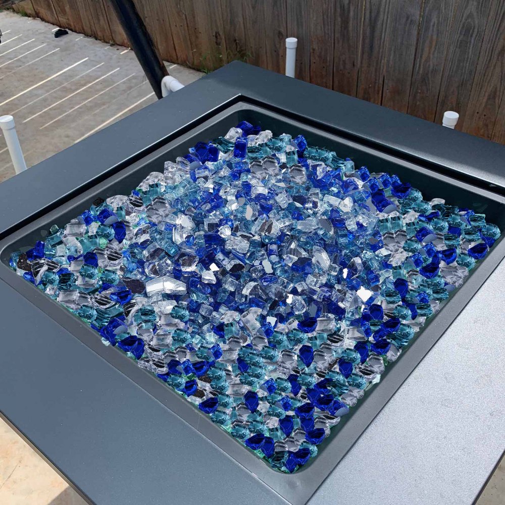 VEVOR Vuurglas, 4,5 kg, Glazen stenen, 12,7 mm reflecterende glaskralen voor de open haard, glazen haardstenen, vuurglas, vuurkristal, vuurkralen voor gashaard, kobaltblauw, aquablauw, transparant