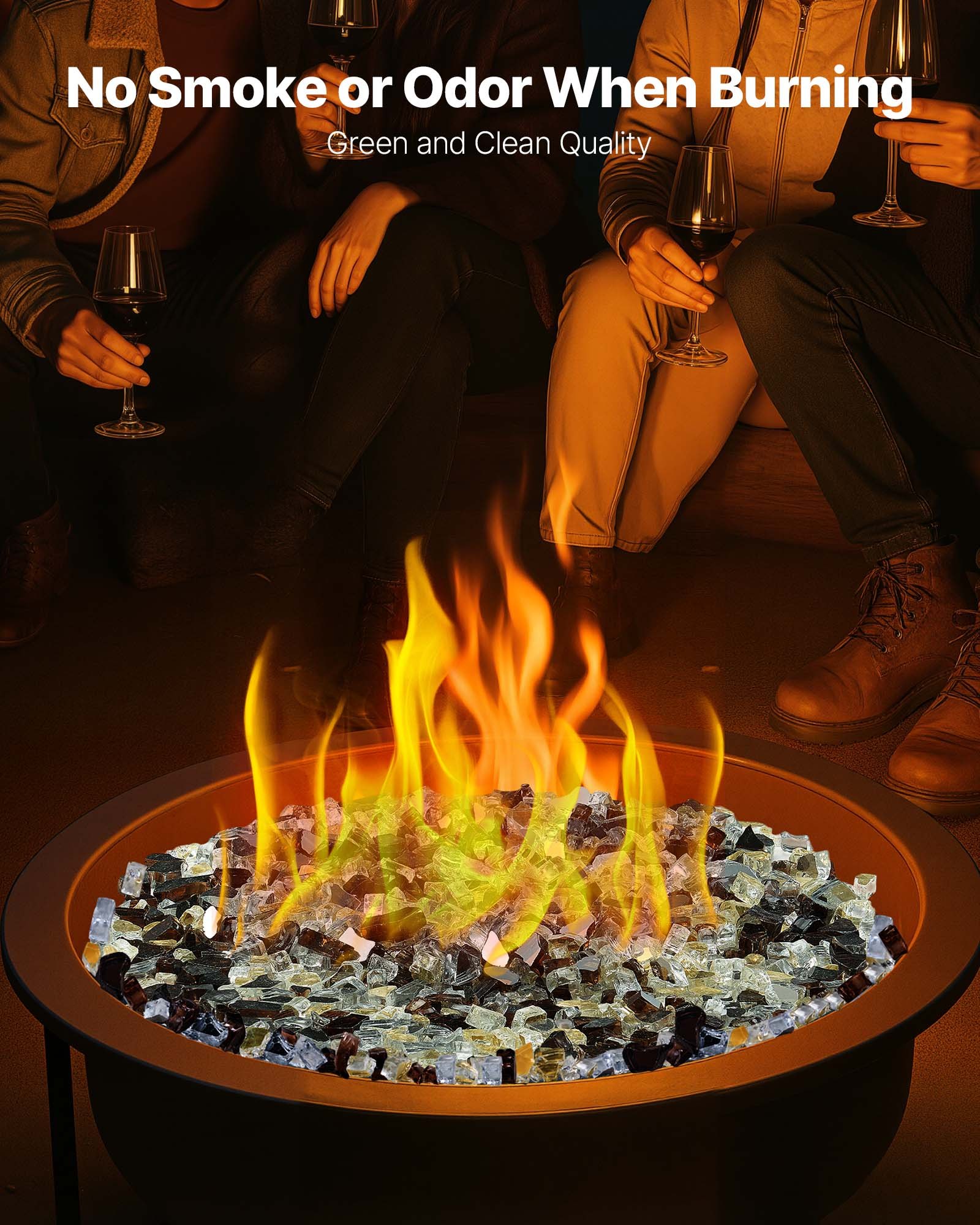 VEVOR Fire Glass, 10 LBS / 4.5 KG High-Temperature Resistant Fireplace Rocks, 1/2-Inch / 12.7 mm Reflective Firepit Glass Rock, High Luster Stone Landscaping for Fire Pit Table, Copper + Clear + Gold