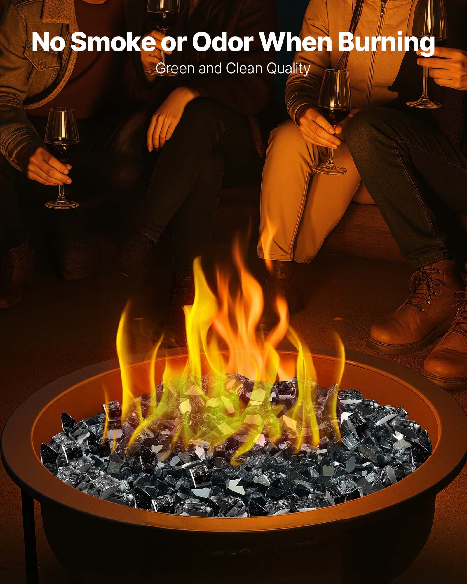 VEVOR Fire Glass, 10 LBS / 4.5 KG High-Temperature Resistant Fireplace Rocks, 1/2-Inch / 12.7 mm Reflective & Smokeless Firepit Glass Rock, High Luster Stone Landscaping for Fire Pit Table, Black