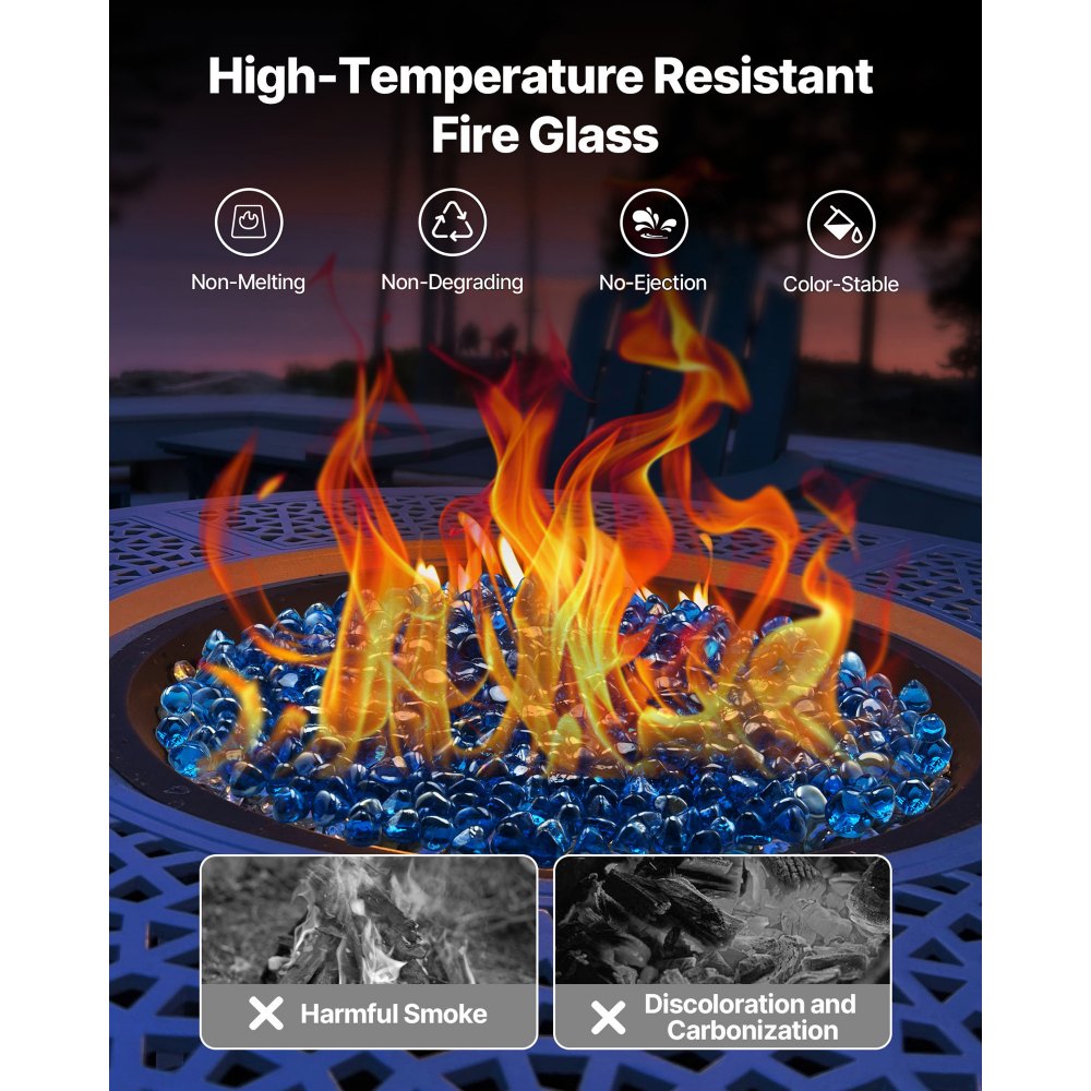VEVOR Fire Glass, 4,5 kg hittebestendige glasstenen, 25,4 mm reflecterende glasparels voor vuurkorven, glazen stenen voor vuurkorven, haardglas, vuurkristal, vuurparels, voor open haard Caribisch blauw