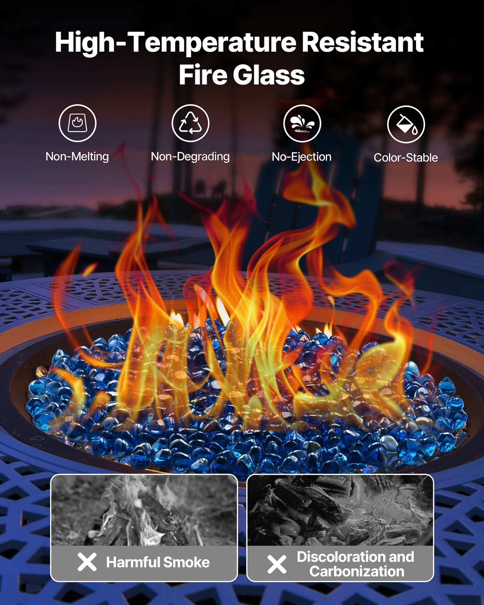 VEVOR Fire Glass, 4,5 kg hittebestendige glasstenen, 25,4 mm reflecterende vuurkorfglasparels, vuurkorfglasstenen, haardglas, vuurkristal, vuurkralen, voor haard Caribisch blauw