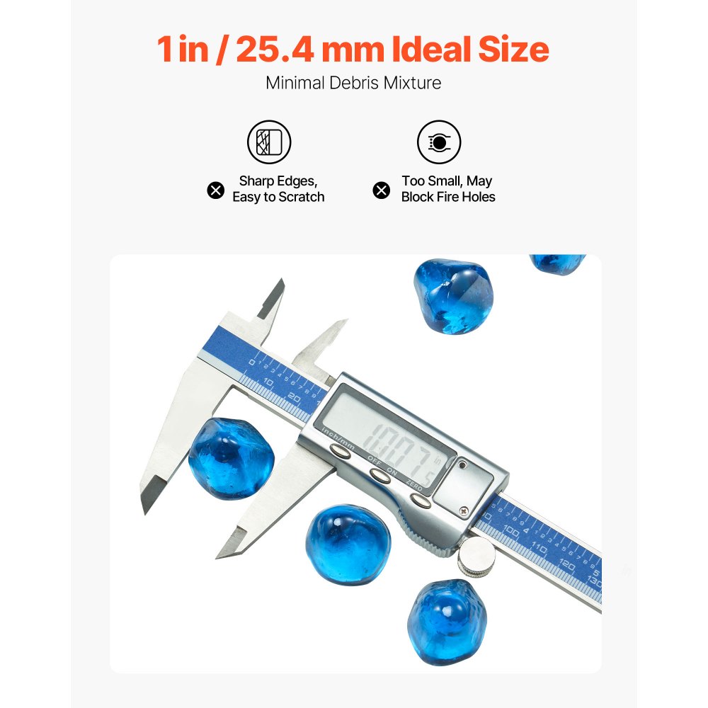 VEVOR Fire Glass, 9 kg hittebestendige glasstenen, 25,4 mm reflecterende glasparels voor vuurkorven, glazen stenen voor vuurkorven, haardglas, vuurkristal, vuurparels, voor open haard, Caribisch blauw