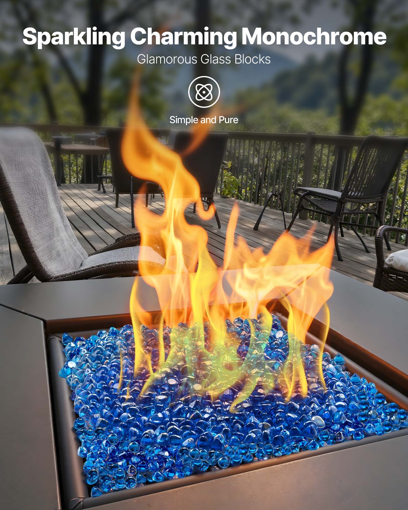 VEVOR Fire Glass, 20 LBS / 9 KG High-Temperature Resistant Fireplace Rocks, 1 Inch / 25.4 mm Reflective Firepit Glass Diamond Beads, High Luster Stone Landscaping for Fire Pit Table, Caribbean Blue
