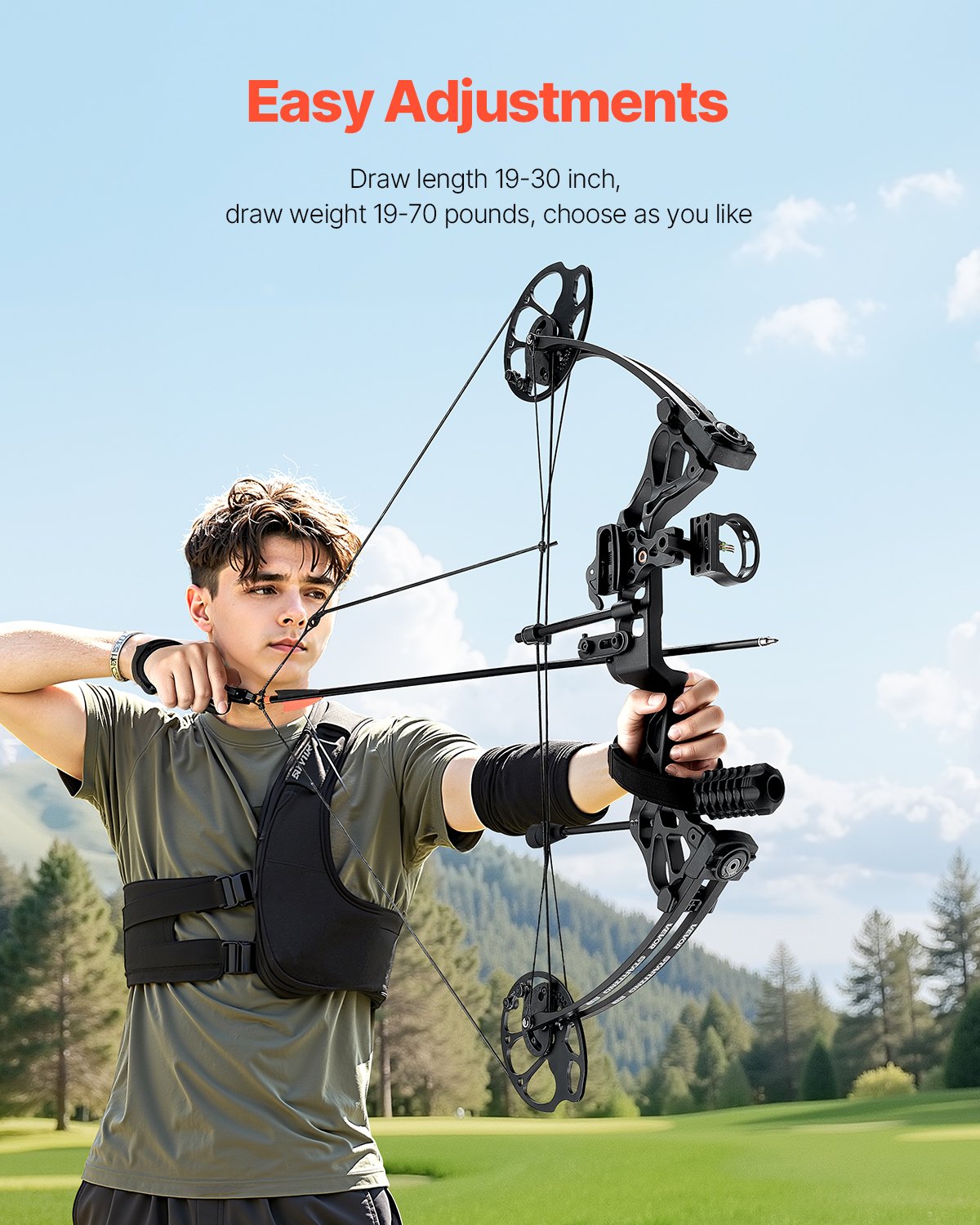 VEVOR Compound Bow Archery, Adjustable 19-30 in Draw Length Compound Bow Package for Beginner, 19-70 Lbs Draw Weight Archery Bows and Arrow Set, Right Hand Kit with Hunting Equipment, 320 fps, Black