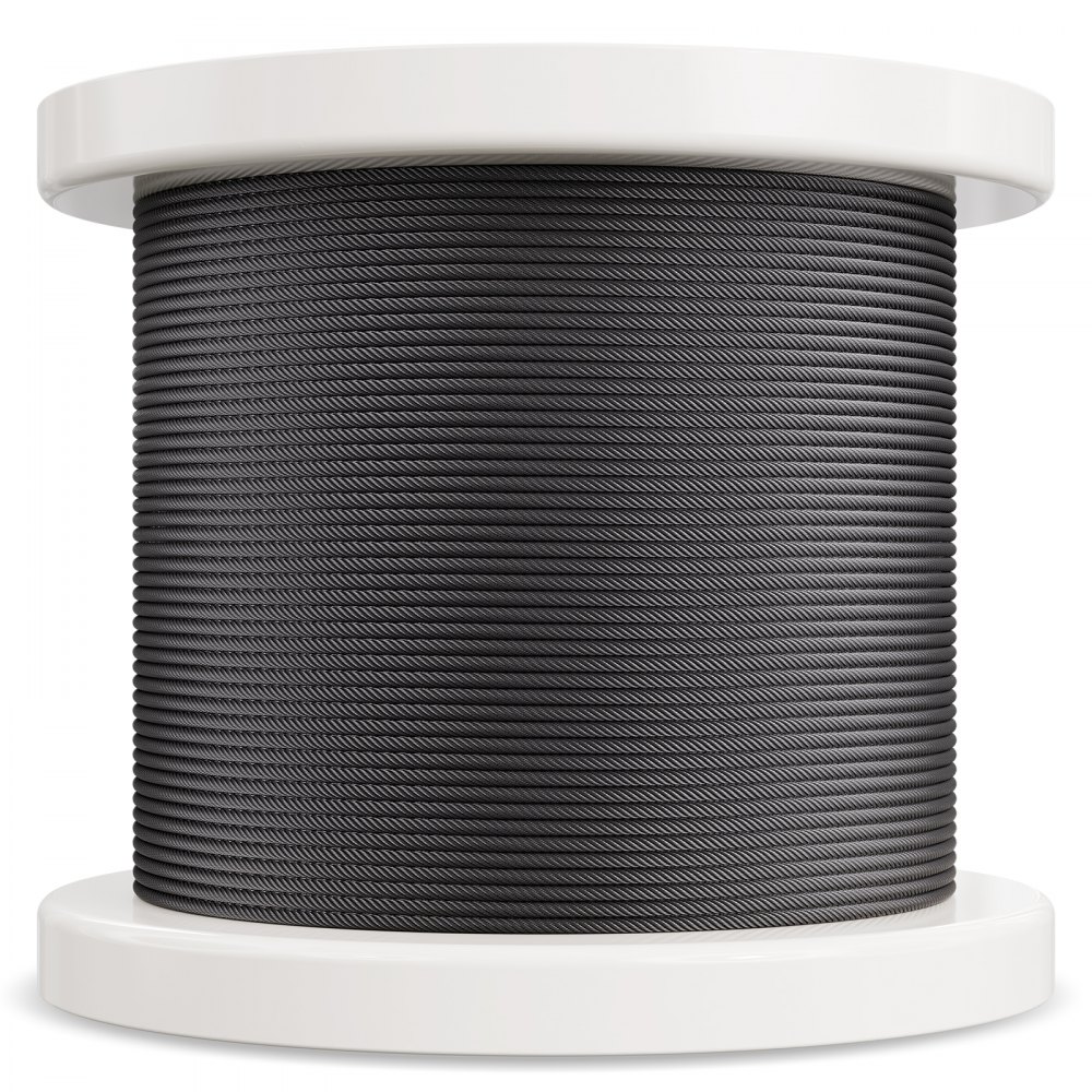 VEVOR Wire Rope Kit, 1/8" 500 ft 316 Stainless Steel Cable with Cutter and Gloves, 1600 lbs Breaking Strength, 7x7 Strands Core Marine Aircraft Grade for Handrail Stair Decking Fence Outdoors, Black