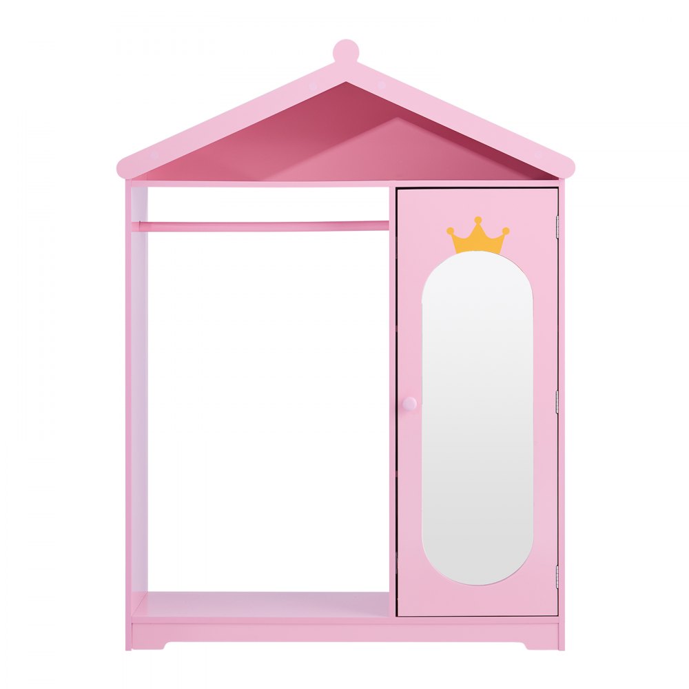 VEVOR Kinderkledingkast 85x31x113,5 cm, Kinderkledingkast met spiegel, kledingstang en planken, Kleedkamerkast van MDF met kastdeur voor meisjes, Kinderkledingkast voor verkleedkleding en poppenkamer, Roze