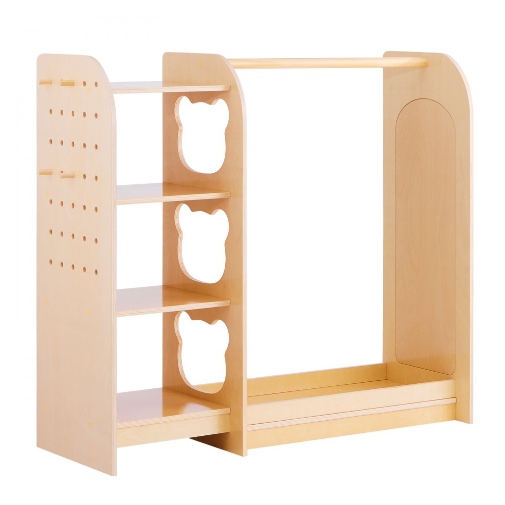 VEVOR Kinderkledingkast 120x40x106cm, Kinderkledingkast met spiegel, kledingstang en planken, Multiplex houten kaptafel voor meisjes, Kinderkledingkast voor verkleedpartijen en de slaapkamer, Natuurlijk hout