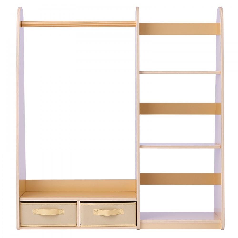 VEVOR Kinderkledingkast 98,5x40x106 cm, Kinderkledingkast met spiegel, kledingstang en planken, Verkleedkast met 2 stoffen lades voor meisjes, Kinderkledingkast voor verkleedpartijen, Slaapkamer, Natuurlijk hout