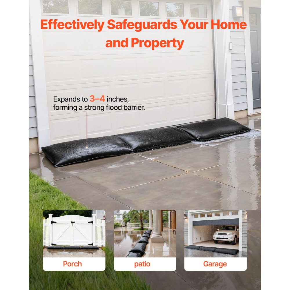 VEVOR zandzakken (zandvrij) 6-delige set (83 x 43 cm) Waterkering, herbruikbare waterkering, waterkerende zakken voor huis, deur, kelder, garage, waterzakken, waterkering