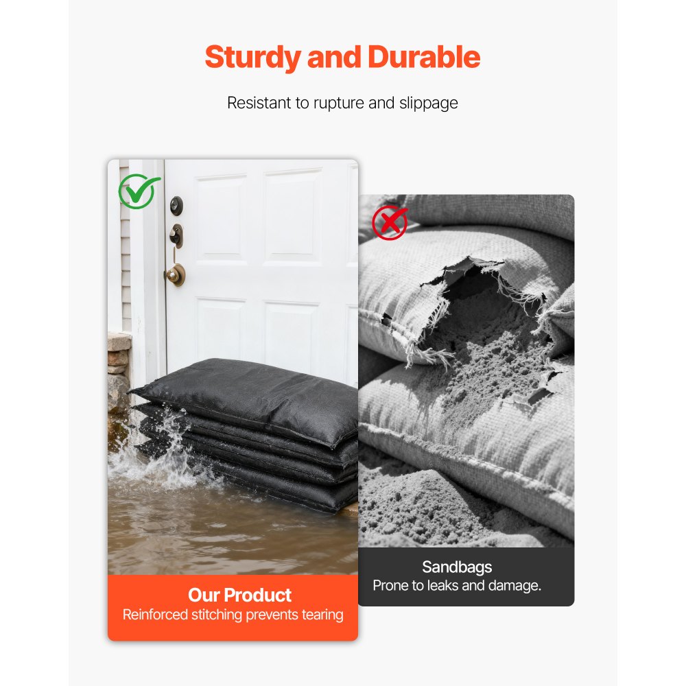 VEVOR zandzakken (zandvrij) 6-delige set (83 x 43 cm) Waterkering, herbruikbare waterkering, waterkerende zakken voor huis, deur, kelder, garage, waterzakken, waterkering