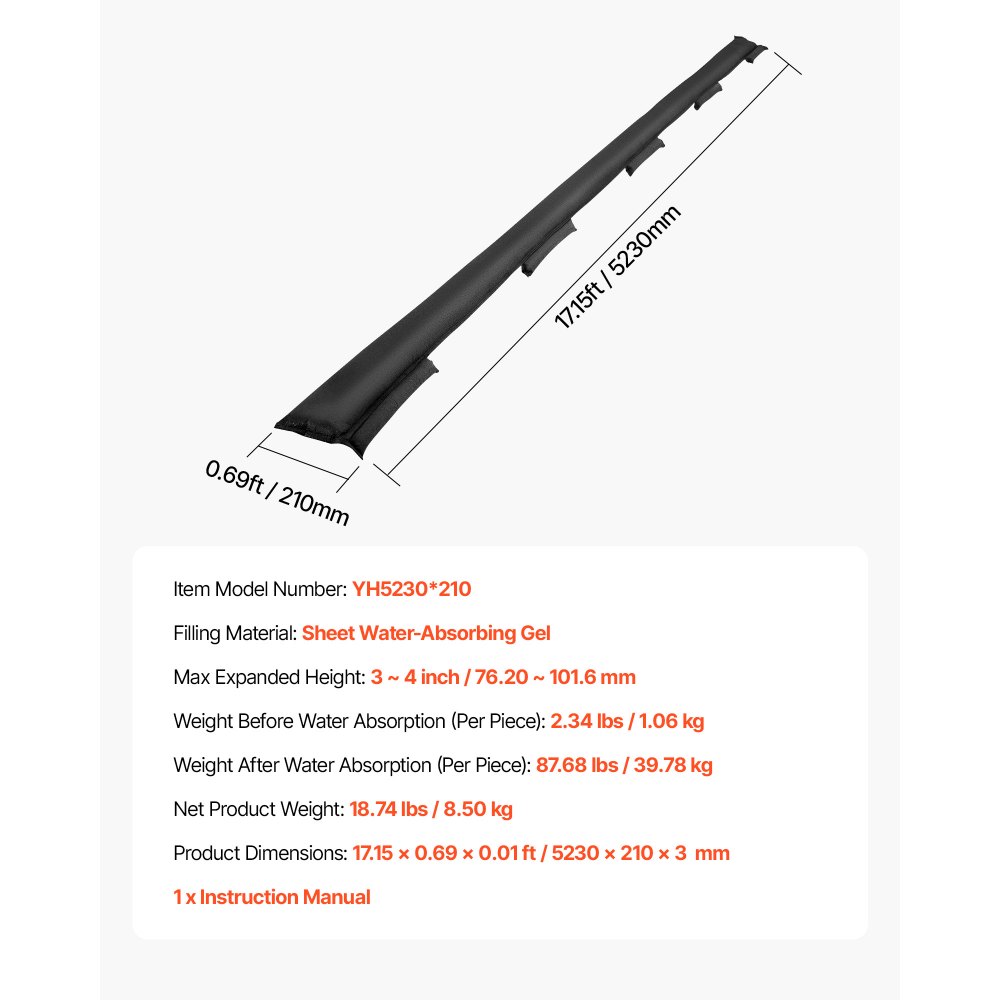 VEVOR zandzakken (zandvrij) 8-delige set (480 x 435 mm) Waterkering, herbruikbare waterkerende zakken voor huis, deur, kelder, garage, waterkering.