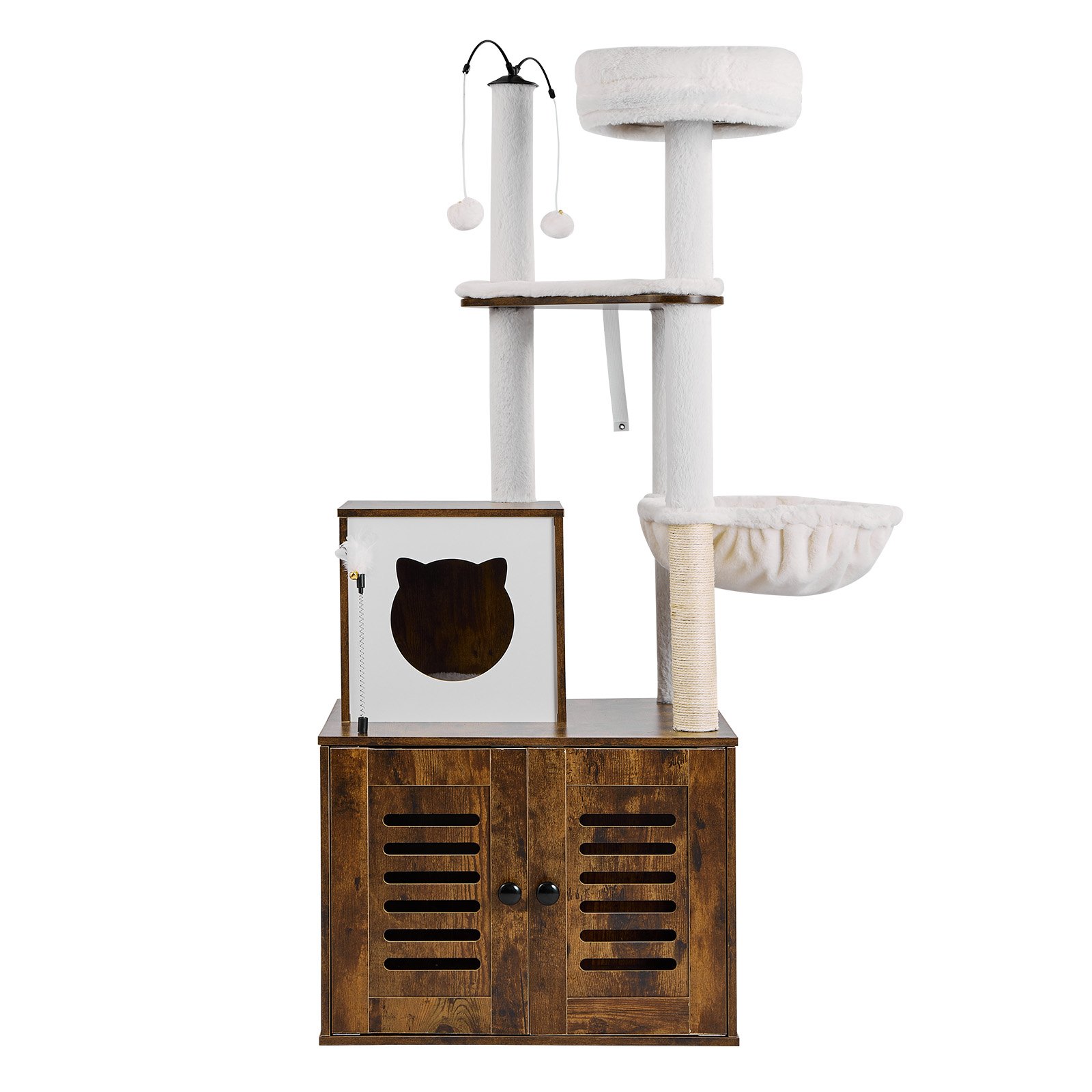 VEVOR Large Cat Tree Litter Box Enclosure 2-in-1 Cat Tower Indoor Cat Play House