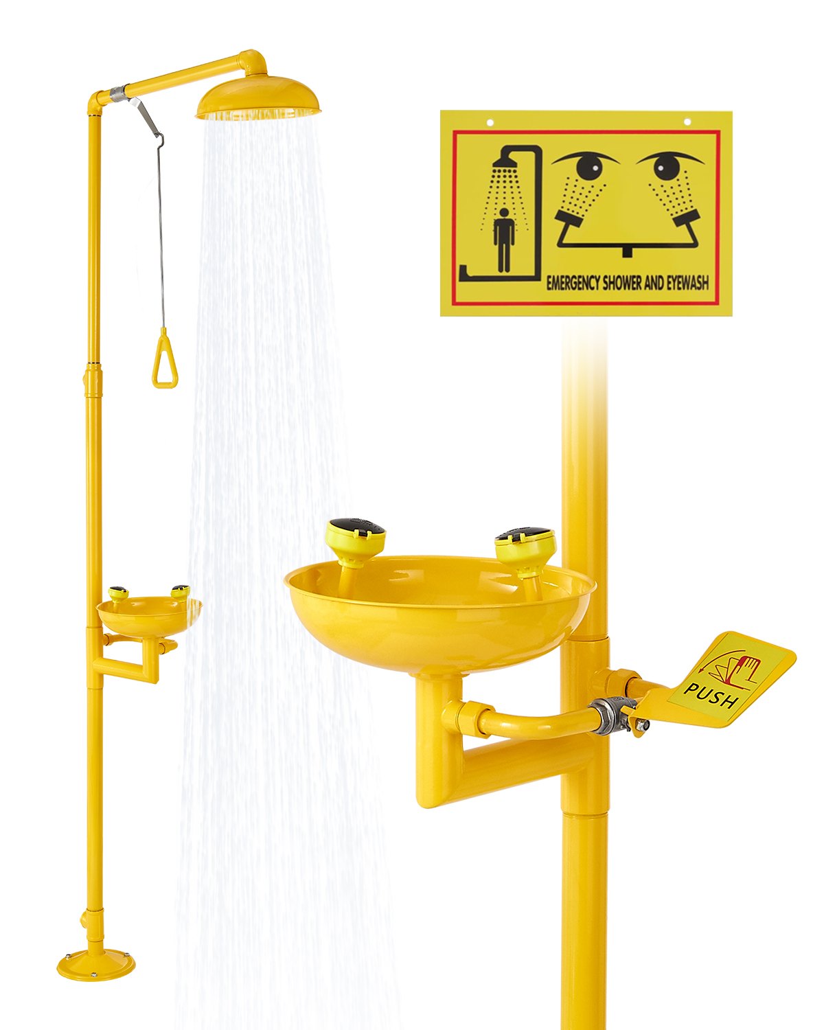 VEVOR Oogspoelstation, 870 x 400 x 2330 mm, oogspoel- en douchecombinatie van roestvrij staal 304, door OSHA goedgekeurd oogspoelapparaat voor eerste hulp, voor scholen, laboratoria en fabrieken, geel