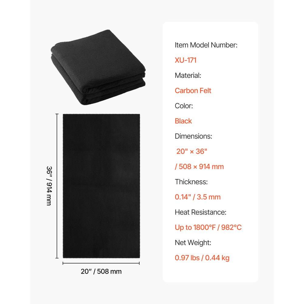 VEVOR Carbon Felt Welding Blankets, 2-Pack 20" x 36" Flame Retardant Welding Blanket, Up to 1800°F Heat Resistant Safety Protection Blanket, 3.5mm Thickened Carbon Fiber Fireproof Insulation Mat Pad