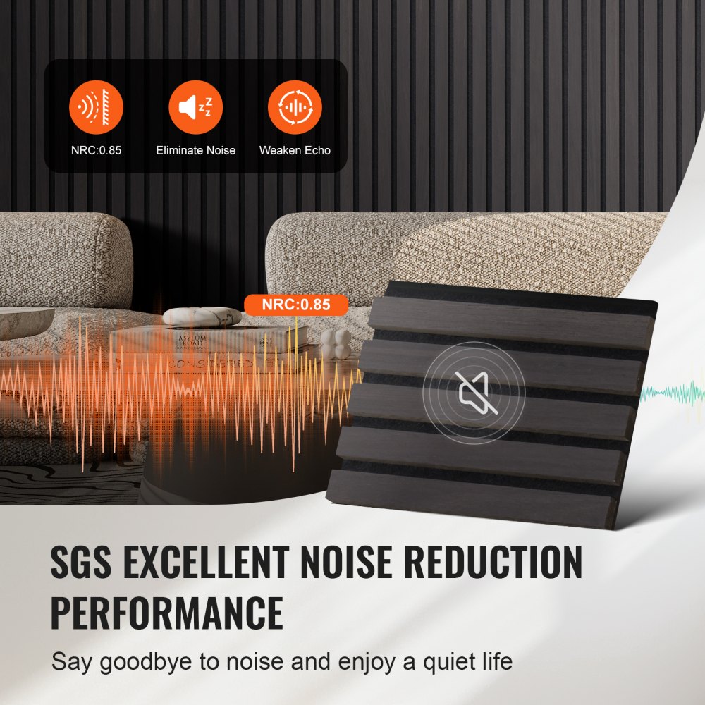 VEVOR Wood Slat Acoustic Panels, 7.9 x 94.5 inch, MDF Accent Wooden Wall Panels for Modern Interior Wall Decor, Faux Wood Wall Board Panels for Noise Reduction, Black Oak