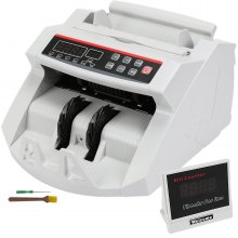 BuoQua FJ0288 Geldtelmachine Wit met echtheidswaarschuwingsbankbiljettenteller 1000 stuks/min met UV- en MG-systemen 7 kg bankbiljettenteller met LED-scherm voor Euro Dollar Pond (26 x 23,5 x 17 cm)