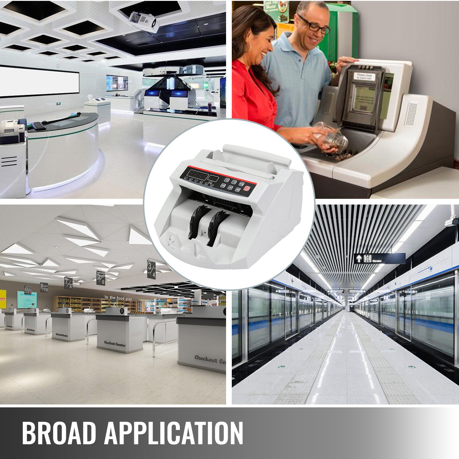 BuoQua FJ0288 Geldtelmachine Wit met echtheidswaarschuwingsbankbiljettenteller 1000 stuks/min met UV- en MG-systemen 7 kg bankbiljettenteller met LED-scherm voor Euro Dollar Pond (26 x 23,5 x 17 cm)