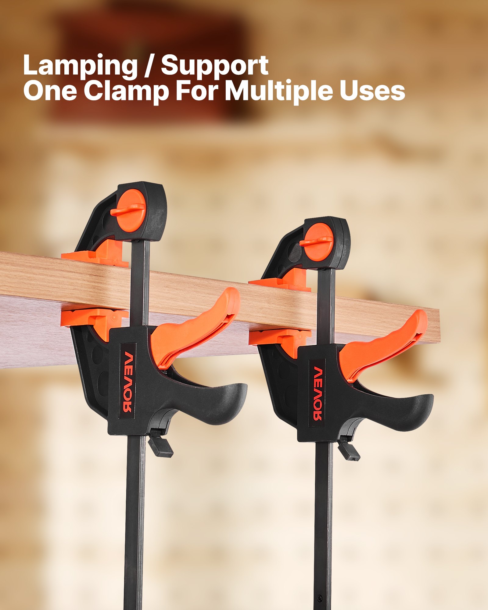 VEVOR Bar Clamps for Woodworking, 2-Pack 30.48 cm and 2-Pack 15.24 cm, One-Handed Clamp/Spreader, Quick-Grip F-Clamp with 70 kg Load Limit, Premium Plastic and Steel, for Woodworking Metal working